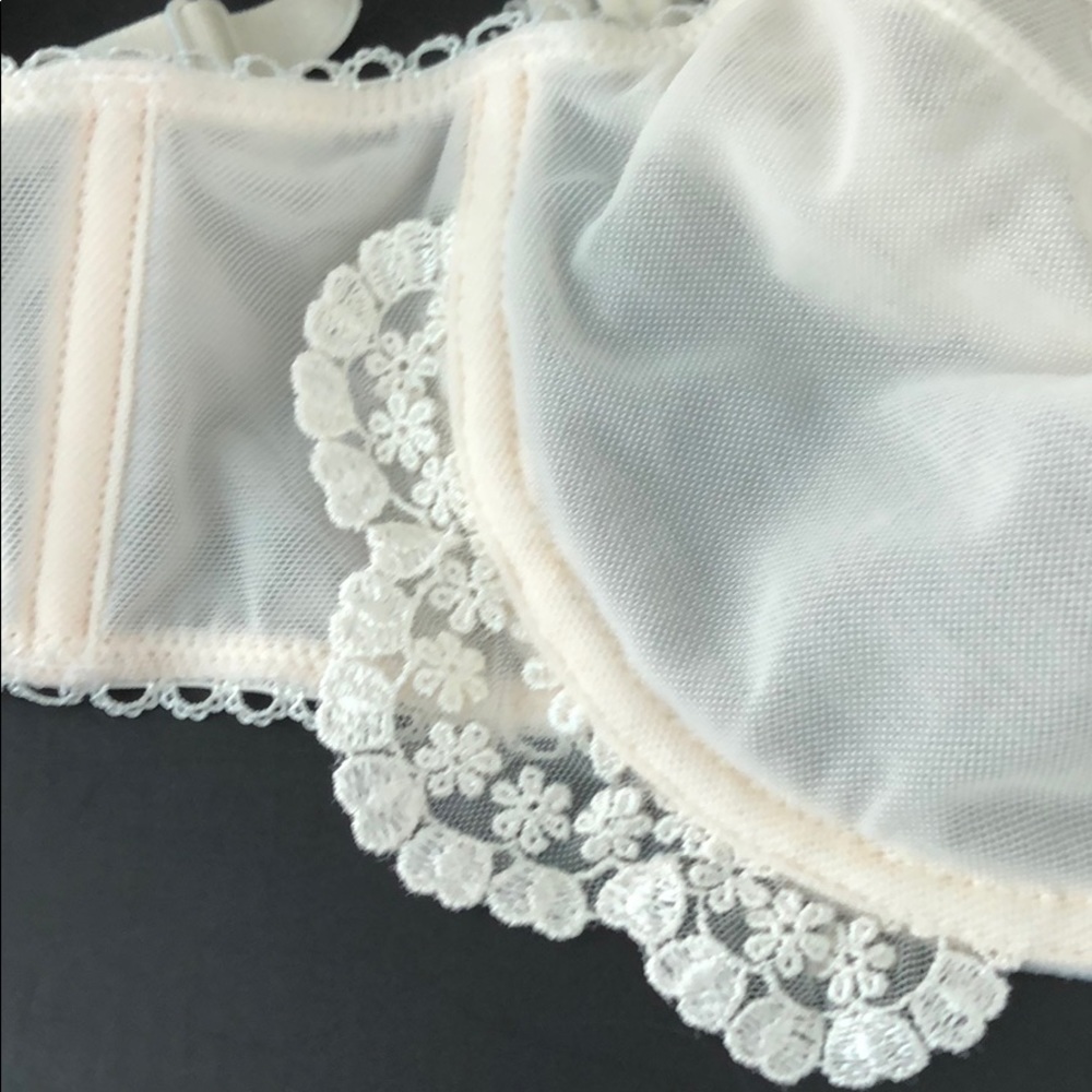 MESH/ EMBROIDERED LACE OFF WHITE/ IVORY BRA - Picture 6 of 13